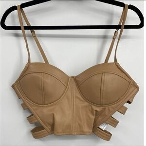 Tan Faux Leather Bustier Top